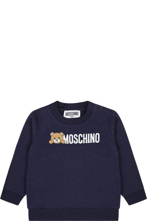 Topwear for Baby Girls Moschino Blue Sweatshirt For Babykids With Teddy Bear