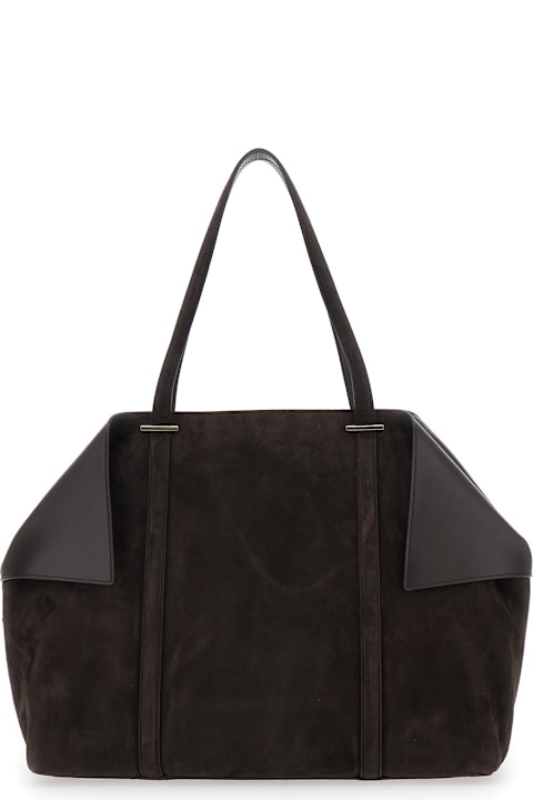 Ferragamo for Kids Ferragamo Brown Tote Bag With Folded Angles And Embossed Logo Lettering On The Front In Suede Woman