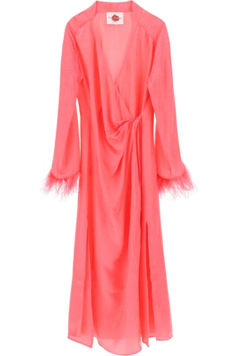 'charlotte' Midi Wrap Dress With Feathers