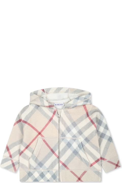 Topwear for Baby Boys Burberry Beige Sweatshirt For Babykids With Vintage Check