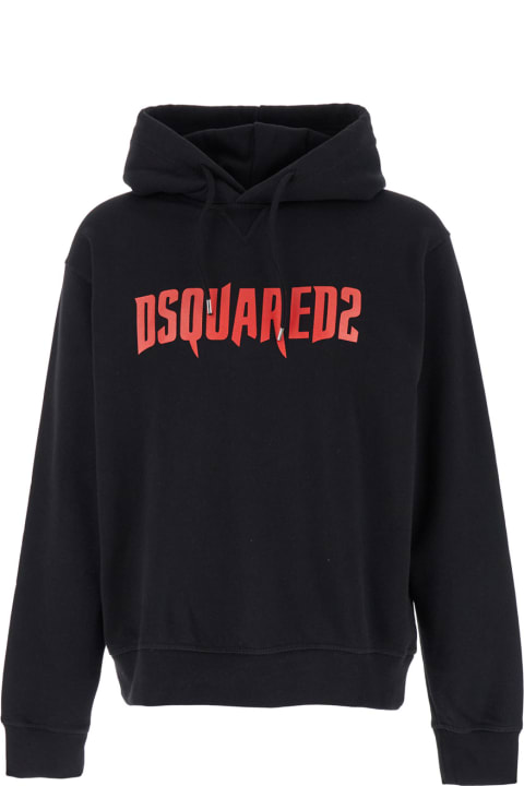 Dsquared2 for Men Dsquared2 Black Hoodie With Logo Print In Cotton Man