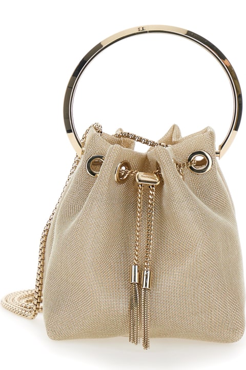 ウィメンズ バッグ Jimmy Choo 'bon Bon' Mini Gold-tone Handbag With Metal Bracelet Handle In Metallic Fabbric Woman