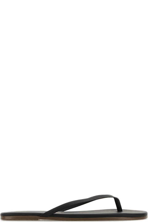 Tkees for Men Tkees Black Leather Lily Liners Thong Slippers