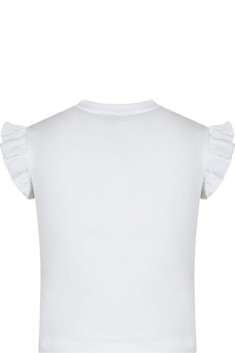 Simonetta Clothing for Baby Girls Simonetta White T-shirt For Baby Girl With Roses