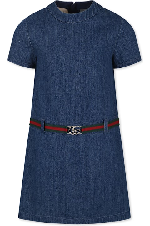 Dresses for Girls Gucci Blue Dress For Girl With Web Stripe