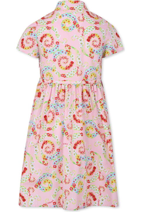 Versace for Girls Versace Pink Dress For Girl With Floral Swirl