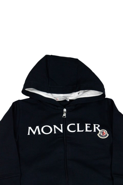 Fashion for Baby Boys Moncler Complete With Zip-up Sweatshirt With Long-sleeved Hood In Fine Cotton And Trousers With Elastic Waist. Writing And Logo On The Chest