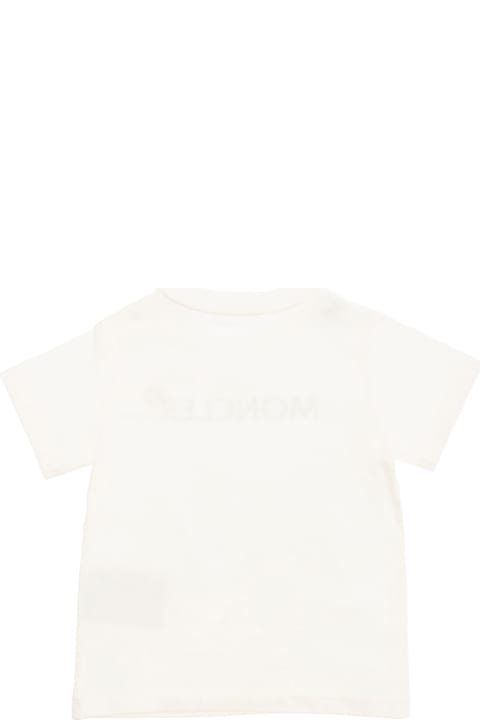 خصم على رُضع بنات Moncler White T-shirt With Logo Print And Snap Buttons In Stretch Cotton Baby