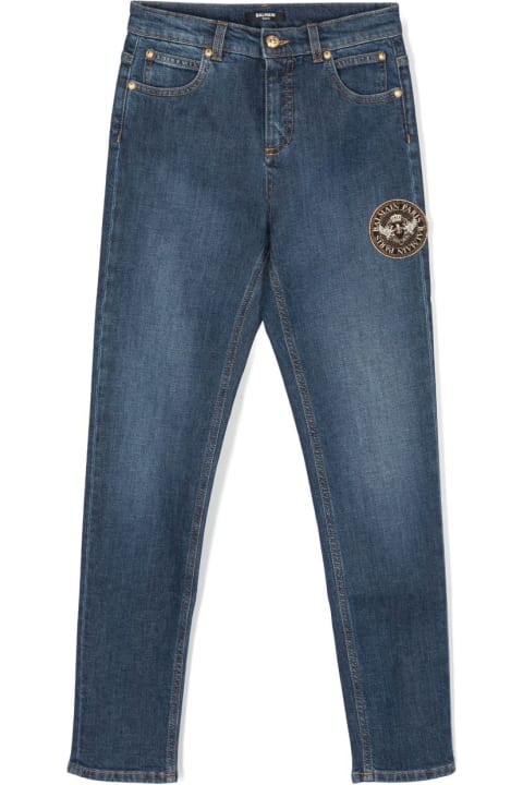 Fashion for Women Balmain Blue Straight-leg Jeans With Logo Patch