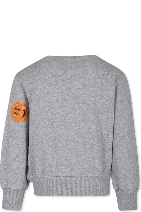 Sweaters & Sweatshirts for Girls Molo Grey Sweatshirt For Girl With Smile And Yin Yang
