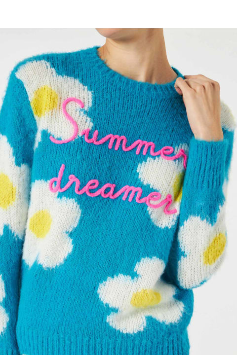 Homeware MC2 Saint Barth Woman Brushed Sweater With Daisies And Summer Dreamer Embroidery