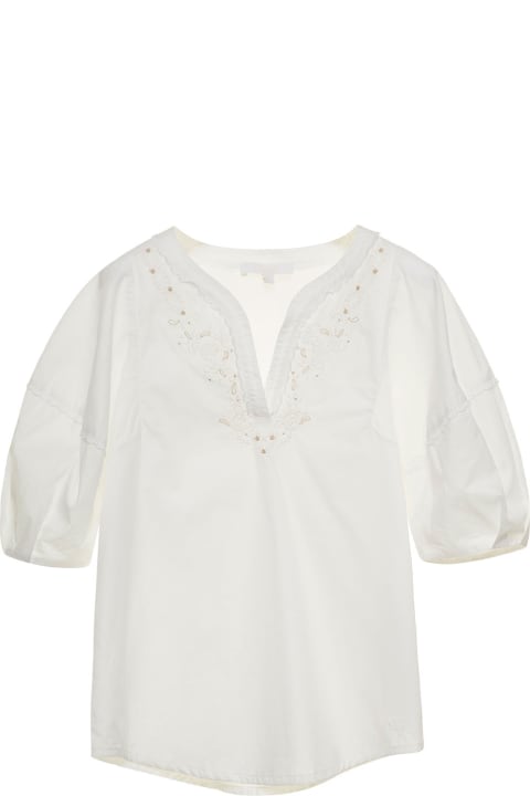 Fashion for Girls Chloé White Blouse With Puff Sleeves And Embroideries In Cotton Girl