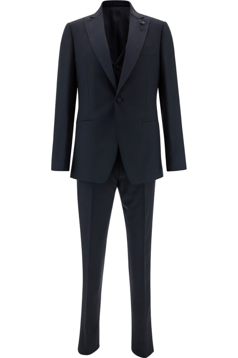 Suits for Men Lardini Blue Single-breasted Suit With Peak Revers In Wool Man
