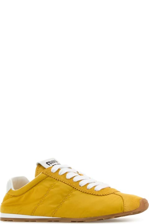 New Season Shoes for Women Miu Miu Yellow Fabric And Suede Sneakers
