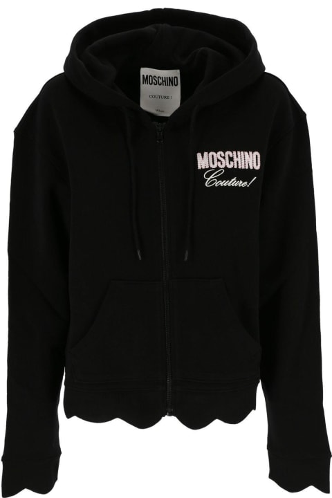 Moschino for Women Moschino Logo Embroidered Zipped Drawstring Hoodie