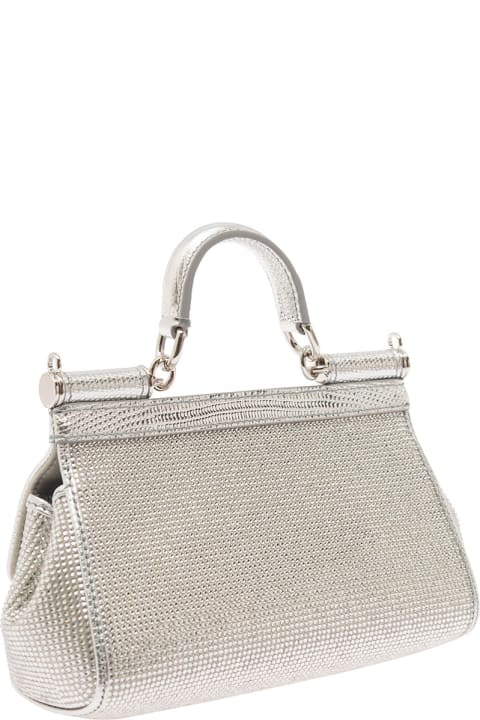 'sicily Crystal' Silver-tone Handbag With Logo Tag In Leather Blend Woman