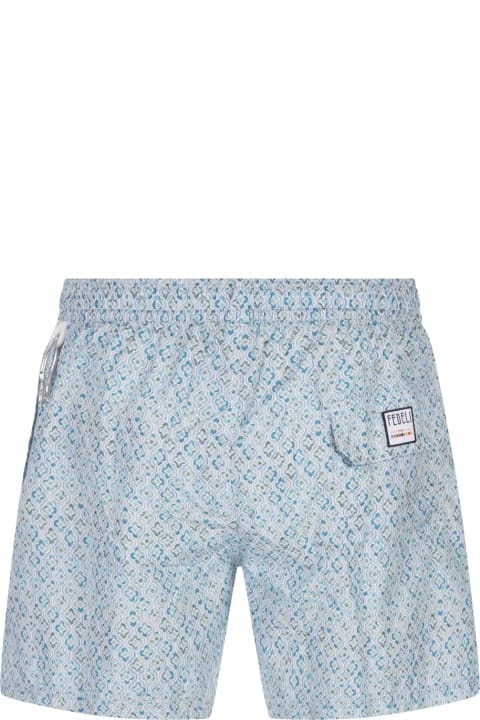 Swimwear for Men Fedeli Swim Shorts With Shaded Majolica Micro Pattern