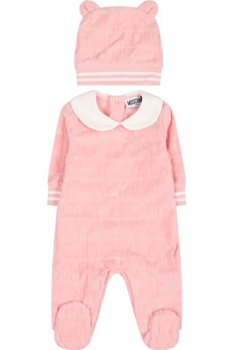 ベビーボーイズ Moschinoのボディスーツ＆セットアップ Moschino Pink Set For Baby Girl With Logo