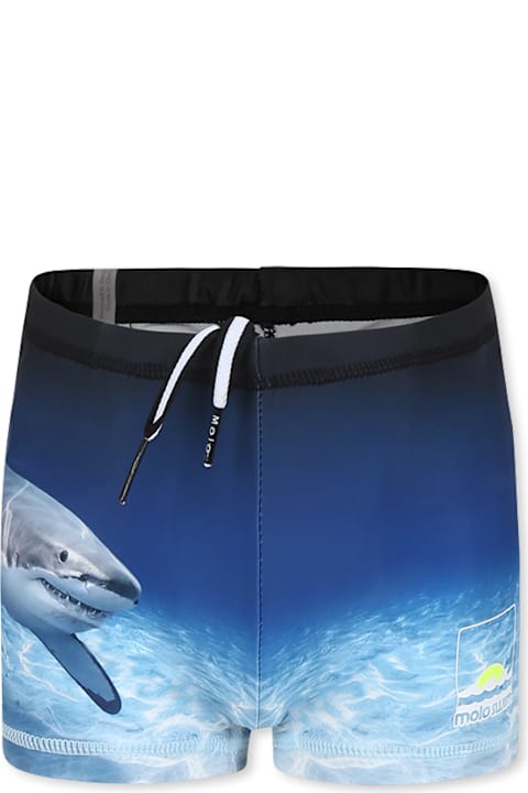 Homeware Molo Blue Swim Shorts For Boy With Shark Print