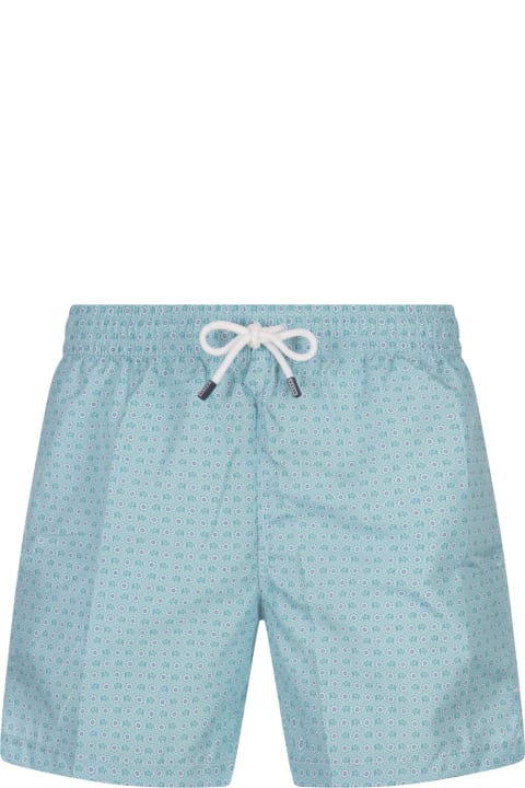 Fedeli for Men Fedeli Turquoise Swim Shorts With Elephants And Flowers Pattern