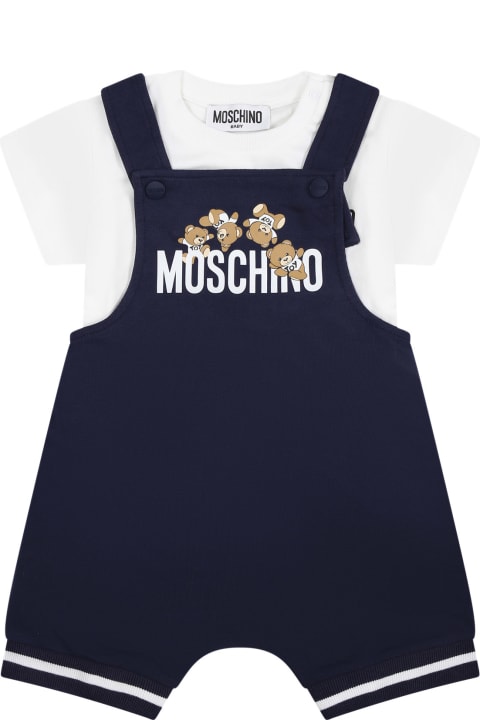Moschino Coats & Jackets for Baby Boys Moschino Blue Dungarees For Baby Boy With Teddy Bear