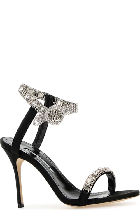 Sandals Sale for Women Manolo Blahnik Black Satin Asasan Sandas