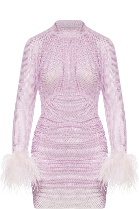 self-portrait Sweaters for Women self-portrait Pink Rhinestone Feather Mini Dress