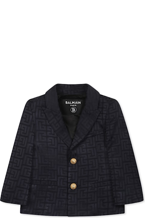 خصم على رُضع بنات Balmain Blue Jacket For Baby Boy With Iconic Labyrinth