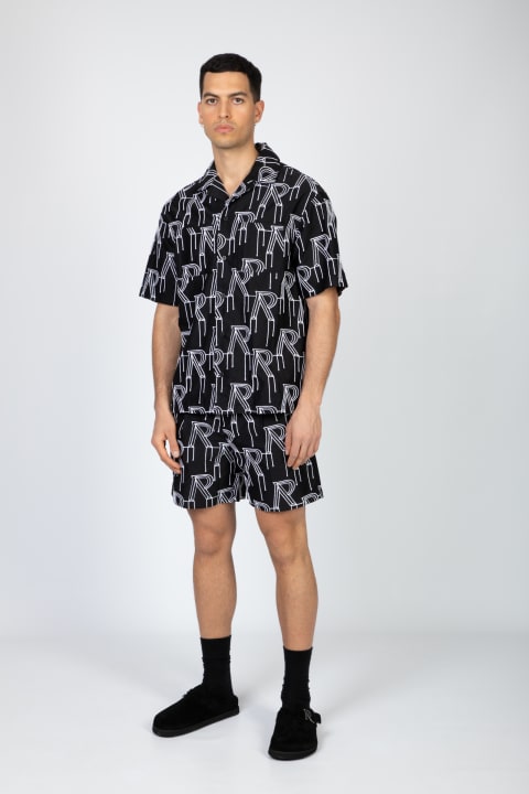ウィメンズ REPRESENTのコート＆ジャケット REPRESENT Embrodiered Initial Overshirt Black Cotton Bowling Shirt With Monogram Embroidery Pattern - Embroidered Initial Overshirt