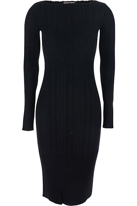 TwinSet for Kids TwinSet Black Long Dress With Boat Neck And Ribbed Design In Fabric Woman