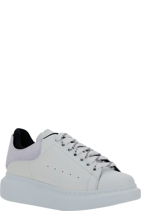 White Low Top Sneakers With Double Heel Tab And Oversized Platform In Leather Woman