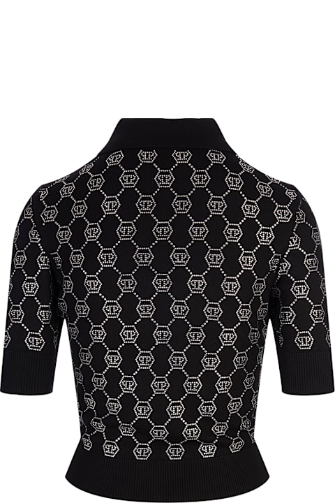 Philipp Plein for Women Philipp Plein Black Knitted Strass Polo-neck Ss Monogram