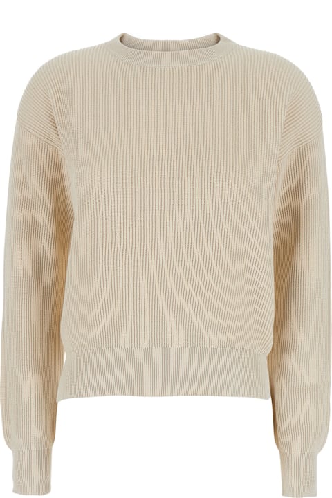 Brunello Cucinelli Clothing for Women Brunello Cucinelli Beige Crewneck Sweater With Dropped Shoulders In Cotton Woman