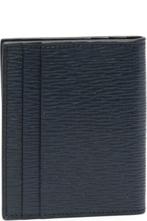 Ferragamo Wallets for Men Ferragamo Blue Cardholder With Silver-tone Gancini Logo In Calf Leather Man