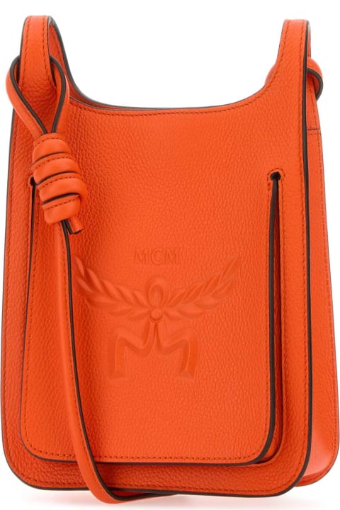MCM for Women MCM Dark Orange Leather Mini Himmel Hobo Crossbody Bag