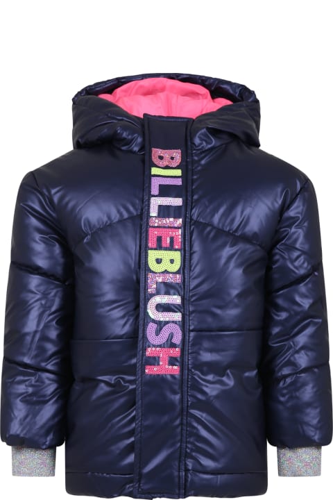 Billieblush Topwear for Girls Billieblush Blue Padded Coat With Sequined Logo For Girl
