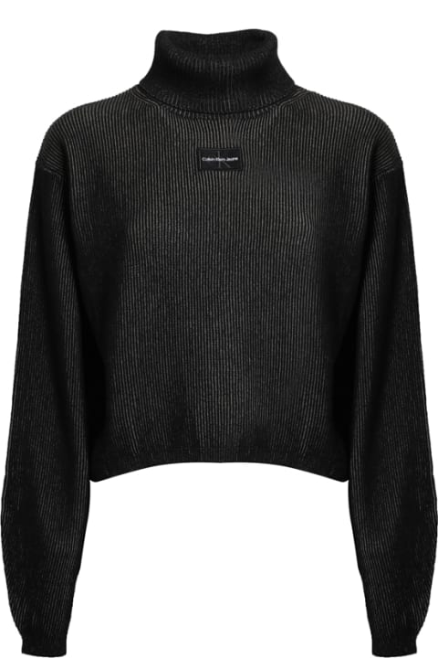 Cropped High Neck Sweater With Ribs