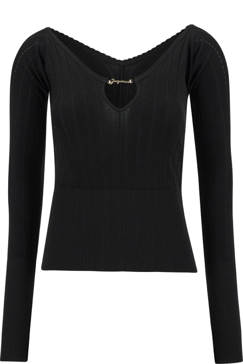 Jacquemus for Women Jacquemus Black Long Sleeve Top With Logo Detail And Cut-out In Viscose Blend Woman