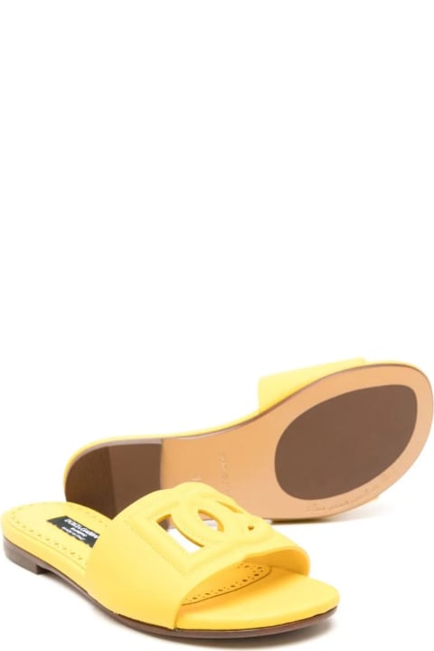 Fashion for Baby Girls Dolce & Gabbana Yellow Leather Slide With Dg Logo