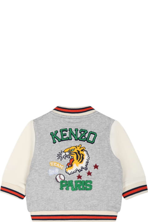 Topwear for Baby Girls Kenzo Kids Grey Jacket For Baby Boy With Logo
