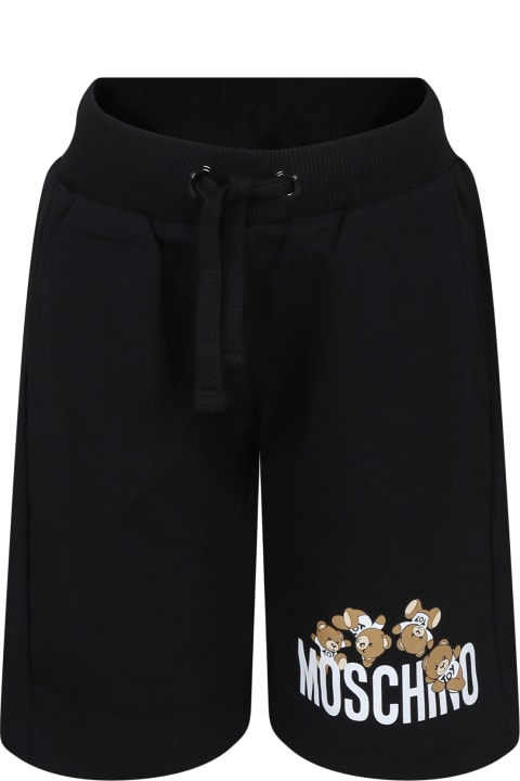 Fashion for Kids Moschino Black Shorts For Kids With Teddy Bears And Logo
