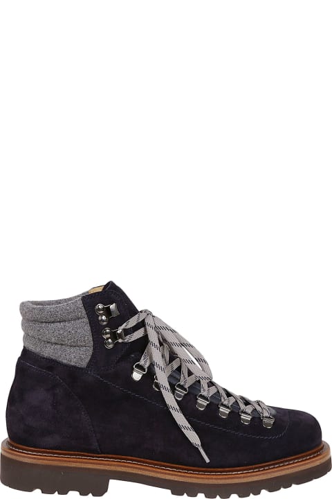 メンズ Brunello Cucinelliのブーツ Brunello Cucinelli Boot Mountain Shoe In Soft Suede Leather And Virgin Wool Felt Inserts. Closure With Laces