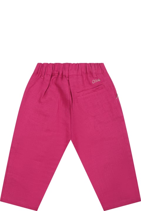 Fuchsia Casual Trousers For Baby Gilr With Logo