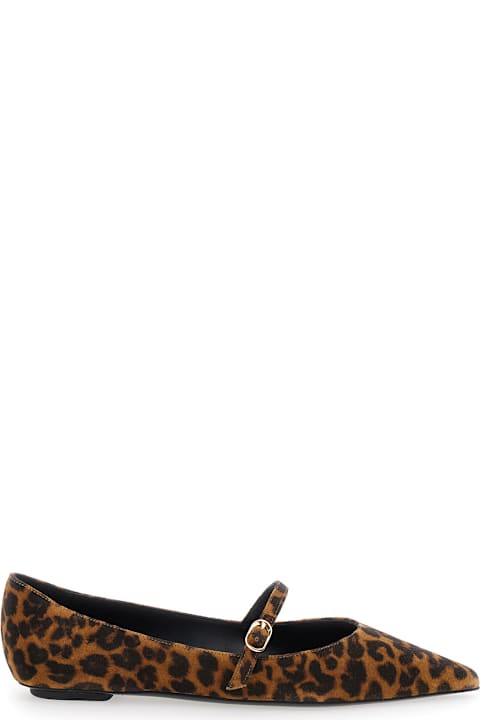 Homeware Stuart Weitzman 
emilia
 Brown Ballet Shoes With Adjustable Strap Closure And All-over Leopard Motif In Suede Woman