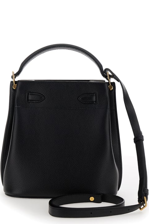 ウィメンズ新着アイテム Mulberry 'small Islington' Black Bucket Bag With Twist Lock Closure In Hammered Leather Woman