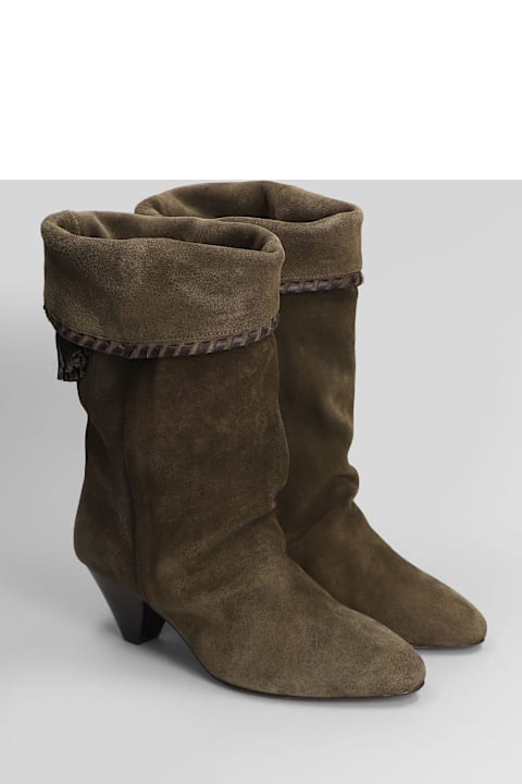 Isabel Marant Dalby High Heels Ankle Boots In Khaki Suede