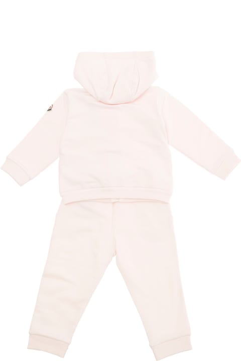 Moncler Bodysuits & Sets for Baby Boys Moncler Pink Sweatshirt + Pants Ensemble With Logo Patch In Cotton Baby