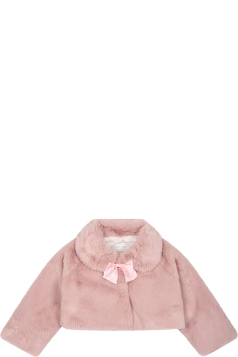 Topwear for Baby Girls Monnalisa Pink Faux Fur For Baby Girl With Bow