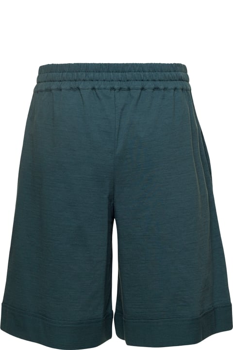 メンズ Jil Sanderのボトムス Jil Sander Petrol Green Shorts With Drawstring In Stretch Cotton Man