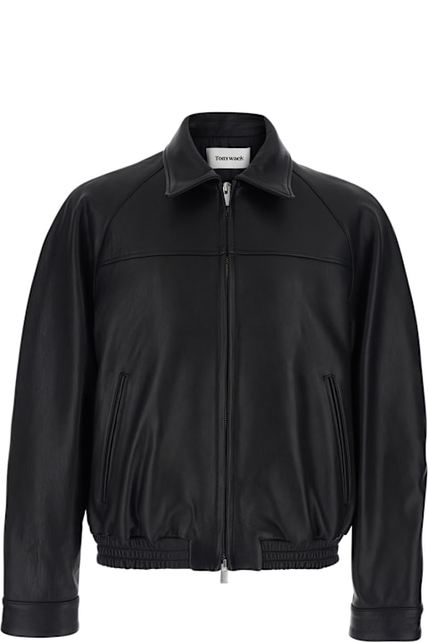 Tonywack for Women Tonywack Black Jacket With Classic Collar And Two Front Zip Pockets In Leather Man